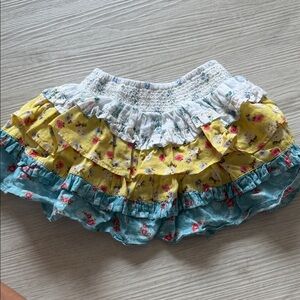 LoveShackFancy Kids Floral Ruffle Skirt - Yellow, White, Blue
